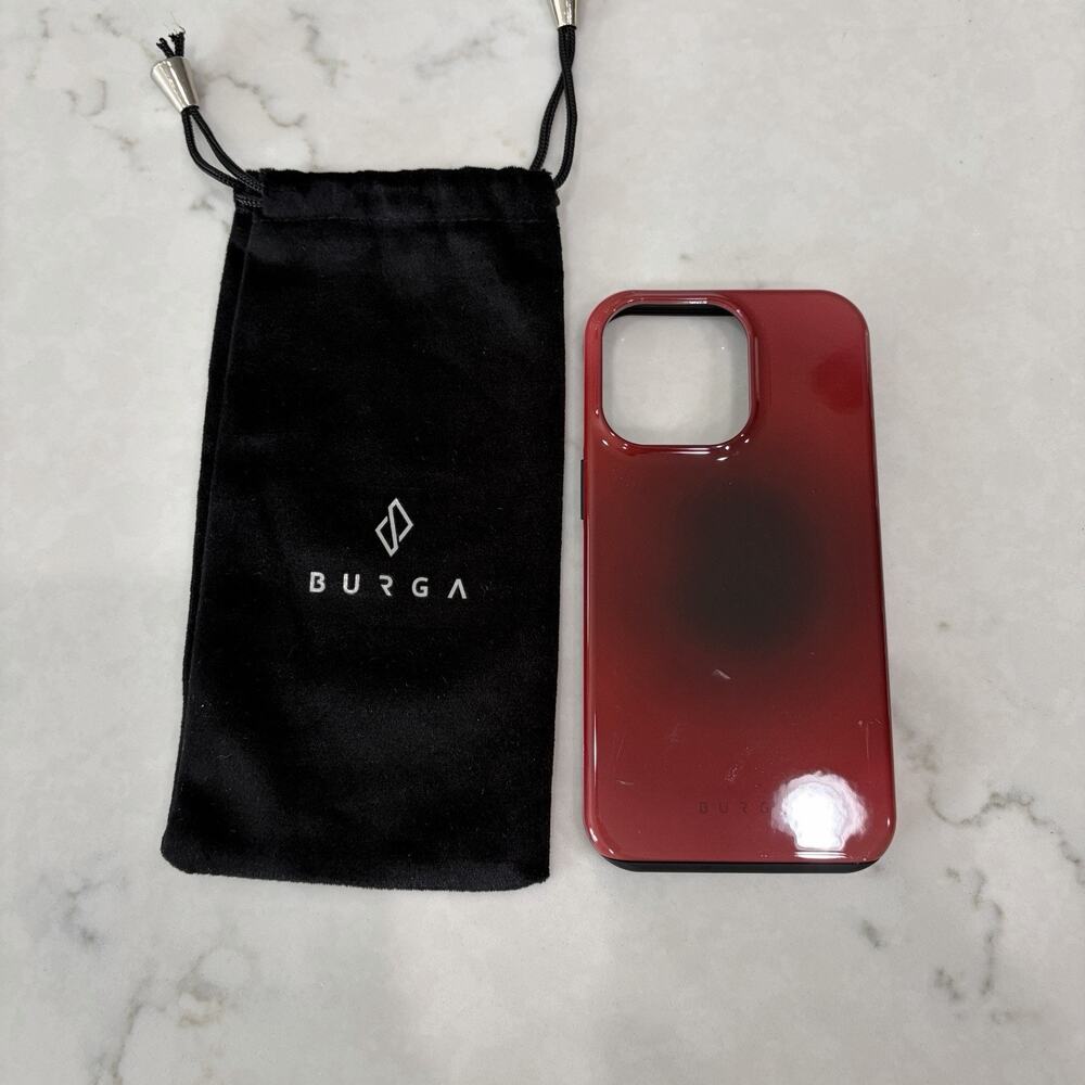 Burga Apple iPhone 13 Pro Case With Pouch, red and black colors.